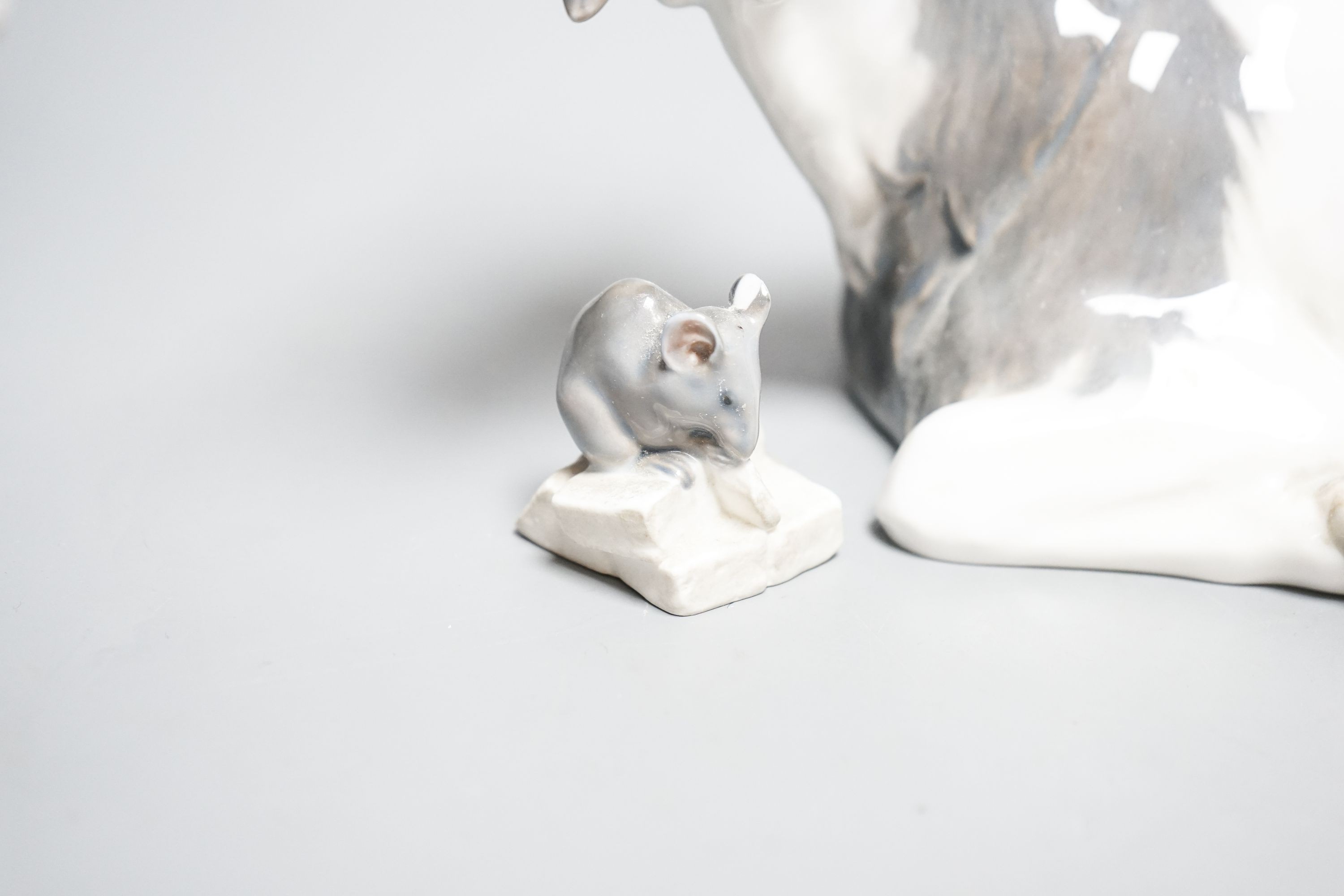 A Royal Copenhagen model of a goat, a mouse and one of a monkey, largest 28cm long